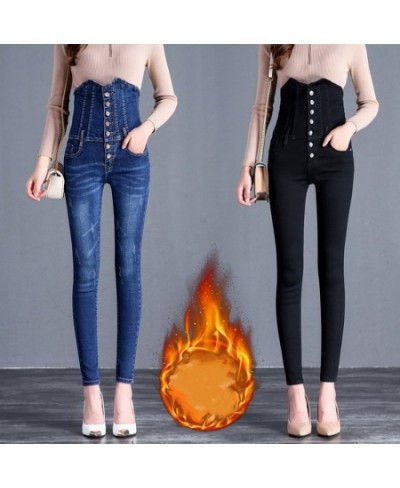 Winter Thick Velvet Women's casual black blue Skinny Jeans fashion Fleece warm high waist Stretch mom pencil Denim Pants $47....