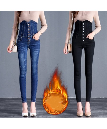 Winter Thick Velvet Women's casual black blue Skinny Jeans fashion Fleece warm high waist Stretch mom pencil Denim Pants $47....