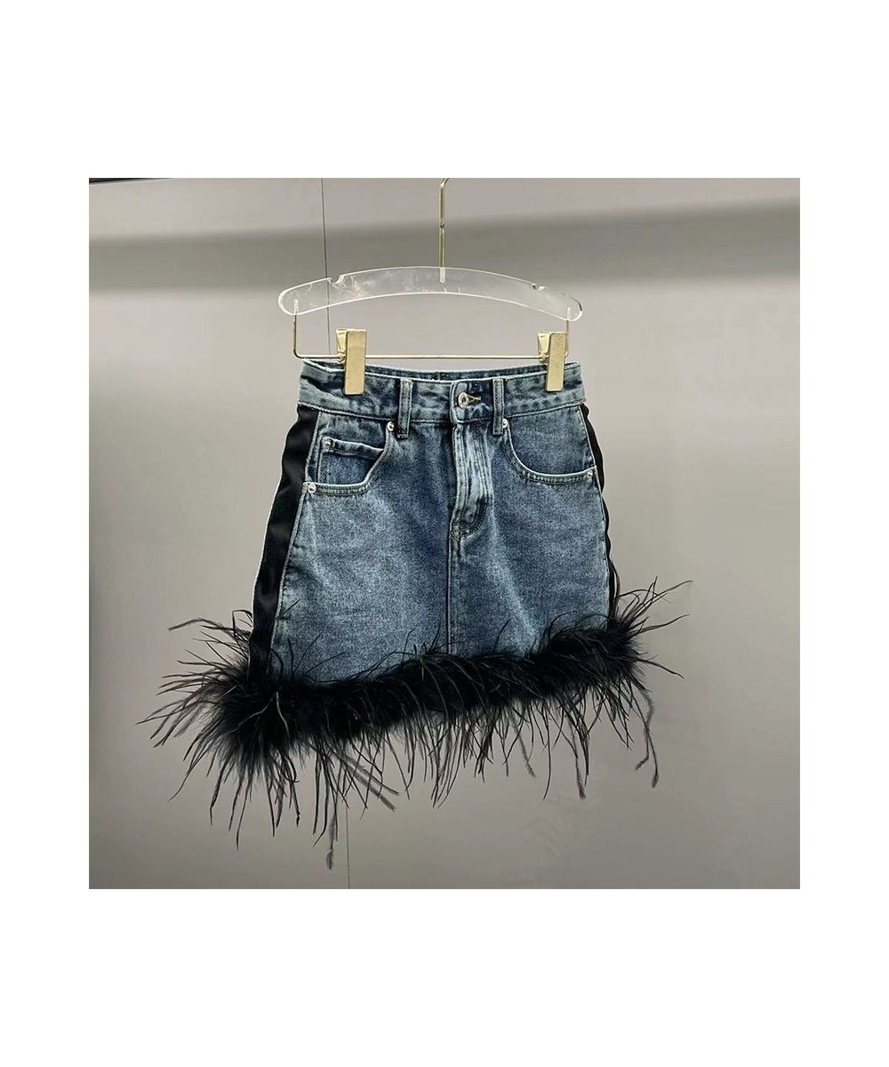 2023 New Fashion Spring Summer Feather Retro Denim Skirt High Waist Slim Personality Jeans Korean Fashion Clothing J260 $40.0...