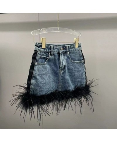 2023 New Fashion Spring Summer Feather Retro Denim Skirt High Waist Slim Personality Jeans Korean Fashion Clothing J260 $40.0...