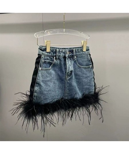 2023 New Fashion Spring Summer Feather Retro Denim Skirt High Waist Slim Personality Jeans Korean Fashion Clothing J260 $40.0...