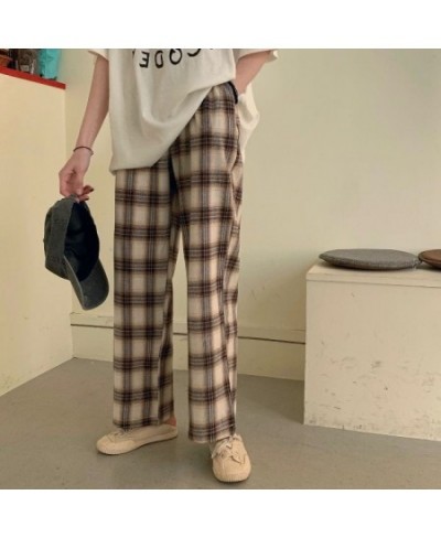 Women Sleep Bottoms Plaid Vintage BF Unisex Soft Leisure Loose Home Wear Ankle-length Korean Style College Students Spring Ch...