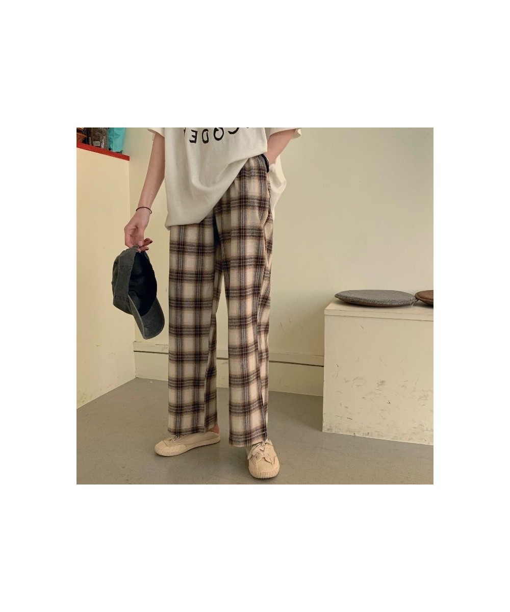 Women Sleep Bottoms Plaid Vintage BF Unisex Soft Leisure Loose Home Wear Ankle-length Korean Style College Students Spring Ch...