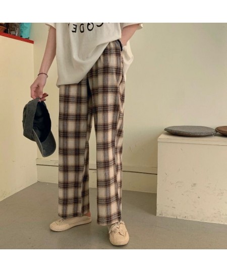 Women Sleep Bottoms Plaid Vintage BF Unisex Soft Leisure Loose Home Wear Ankle-length Korean Style College Students Spring Ch...