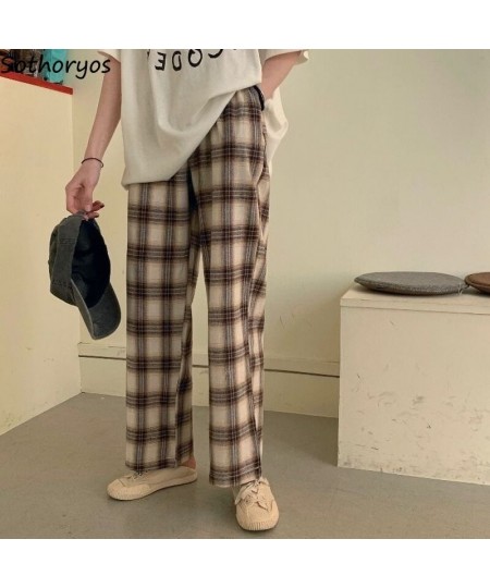 Women Sleep Bottoms Plaid Vintage BF Unisex Soft Leisure Loose Home Wear Ankle-length Korean Style College Students Spring Ch...