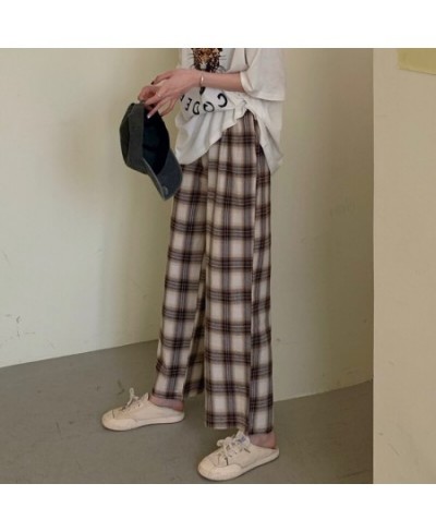 Women Sleep Bottoms Plaid Vintage BF Unisex Soft Leisure Loose Home Wear Ankle-length Korean Style College Students Spring Ch...