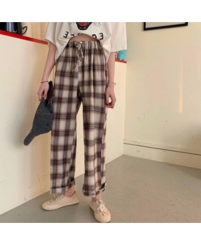 Women Sleep Bottoms Plaid Vintage BF Unisex Soft Leisure Loose Home Wear Ankle-length Korean Style College Students Spring Ch...