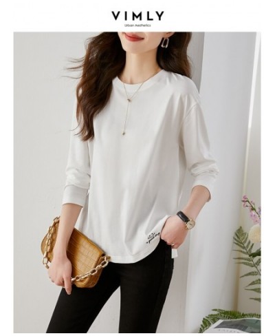 Loose White T-shirt for Women 2023 Spring Fashion 100% Cotton Embroidery Side Slit Long Sleeve Tops Basics Simple Tees $50.43...