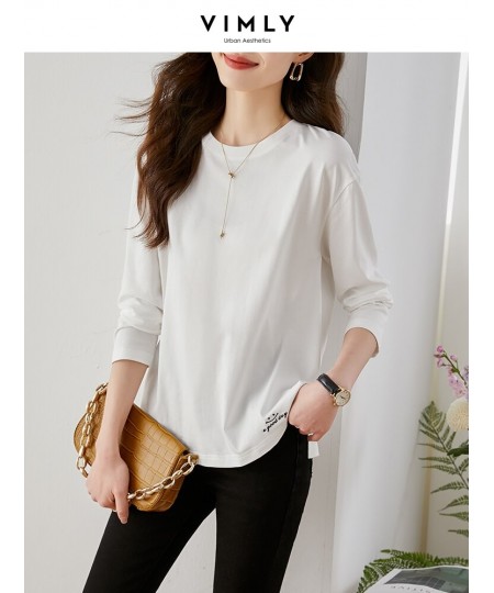 Loose White T-shirt for Women 2023 Spring Fashion 100% Cotton Embroidery Side Slit Long Sleeve Tops Basics Simple Tees $50.43...