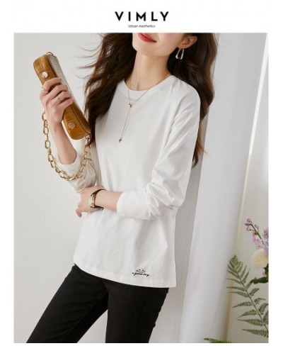 Loose White T-shirt for Women 2023 Spring Fashion 100% Cotton Embroidery Side Slit Long Sleeve Tops Basics Simple Tees $50.43...