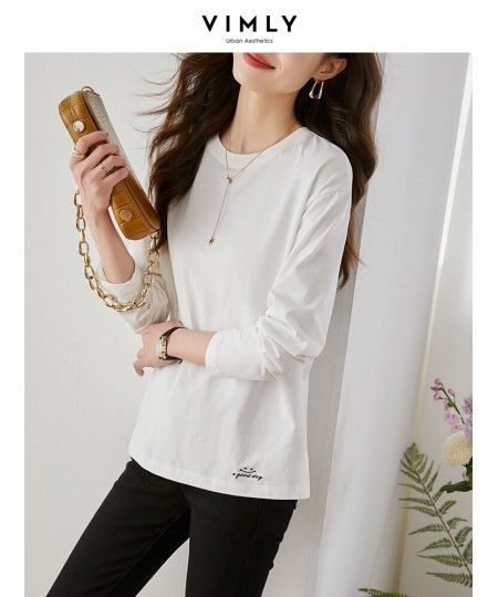 Loose White T-shirt for Women 2023 Spring Fashion 100% Cotton Embroidery Side Slit Long Sleeve Tops Basics Simple Tees $50.43...