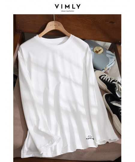 Loose White T-shirt for Women 2023 Spring Fashion 100% Cotton Embroidery Side Slit Long Sleeve Tops Basics Simple Tees $50.43...