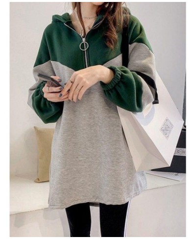 Spring Autumn Oversized Loose Casual Fashion Patchwork Midi Hoodies Top Women Zipper Sweatshirt Comfortable All-match Pullove...