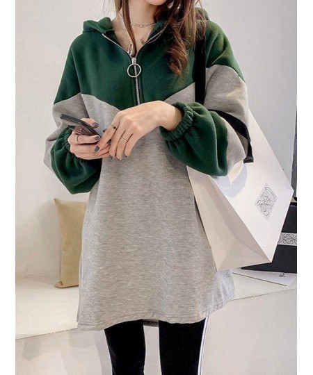 Spring Autumn Oversized Loose Casual Fashion Patchwork Midi Hoodies Top Women Zipper Sweatshirt Comfortable All-match Pullove...