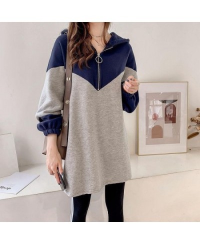 Spring Autumn Oversized Loose Casual Fashion Patchwork Midi Hoodies Top Women Zipper Sweatshirt Comfortable All-match Pullove...