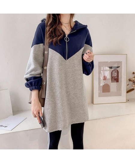 Spring Autumn Oversized Loose Casual Fashion Patchwork Midi Hoodies Top Women Zipper Sweatshirt Comfortable All-match Pullove...