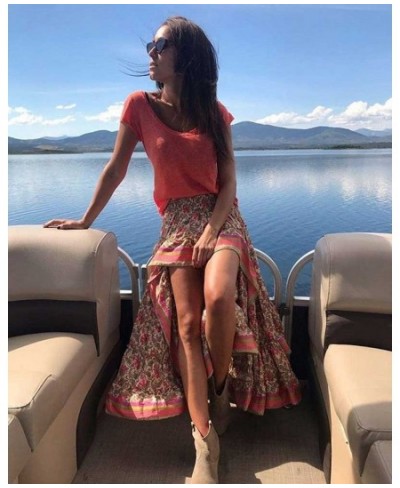 BOHO INSPIRED Boho Style Skirts women irregular maxi skirt red cotton Floral Sexy summer Skirts Beach Bohemian Women Skirts $...