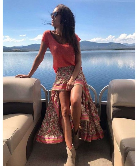 BOHO INSPIRED Boho Style Skirts women irregular maxi skirt red cotton Floral Sexy summer Skirts Beach Bohemian Women Skirts $...