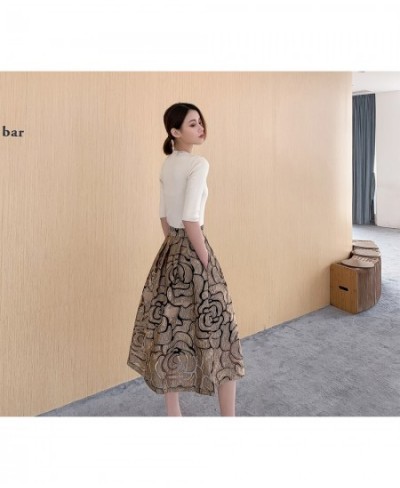 High Quality New Elegant Golden Dobby Floral Skirt Vintage Maxi Skirts Womens Casual Party Long Skirt Office Arab Skirts NZ11...