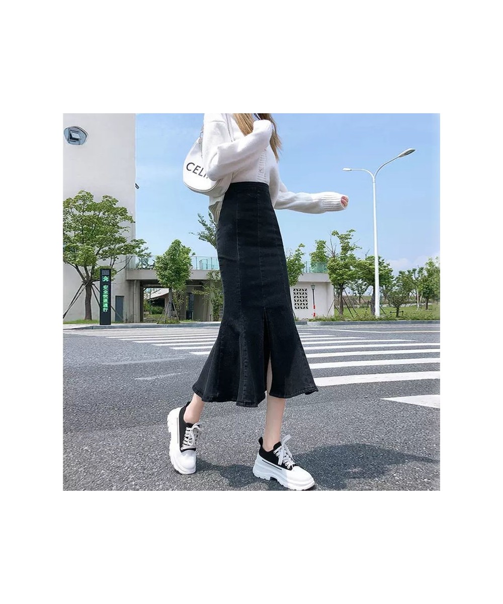 2022 Fishtail Skirt Denim Skirt Spring and Summer Women's High Waist Thin Temperament Street Casual Western Style Long Skirt ...