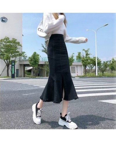 2022 Fishtail Skirt Denim Skirt Spring and Summer Women's High Waist Thin Temperament Street Casual Western Style Long Skirt ...