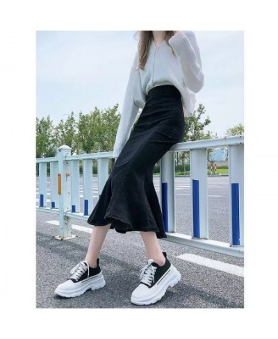 2022 Fishtail Skirt Denim Skirt Spring and Summer Women's High Waist Thin Temperament Street Casual Western Style Long Skirt ...