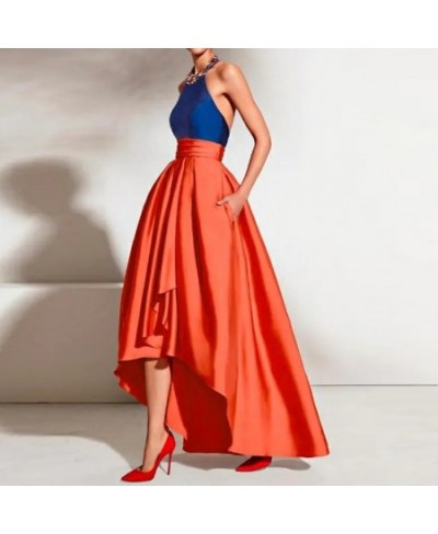 Elegant Hot Orange High Low Satin Skirts Women Long Skirt With Pockets Zipper Custom Made Maxi Skirt Female Bottom $71.65 - S...