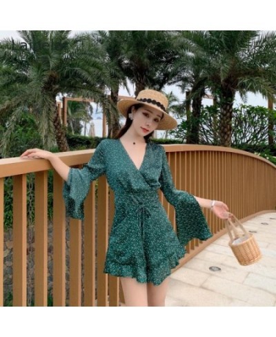 2023 Women's Fashion Jumpsuit Flare Sleeve V-Neck Waist Chiffon Jumpsuit Vacation Loose Refreshing Chiffon Jumpsuit $65.27 - ...