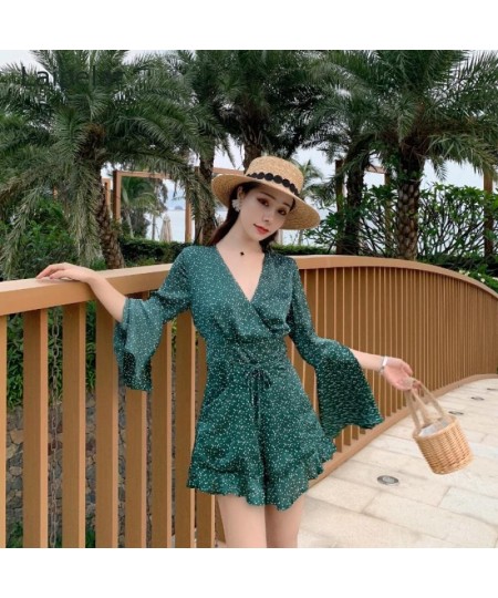 2023 Women's Fashion Jumpsuit Flare Sleeve V-Neck Waist Chiffon Jumpsuit Vacation Loose Refreshing Chiffon Jumpsuit $65.27 - ...