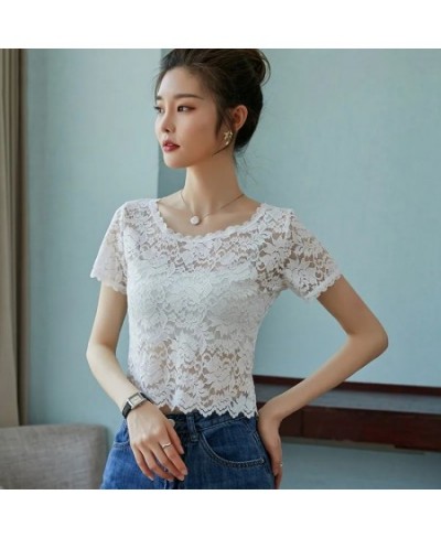 Lace Shirt Women's Short Sleeved Tshirt Slim Top Thin Summer Sexy Korean T Shirt Vintage Crop Top Wholesale $19.67 - Tops & Tees