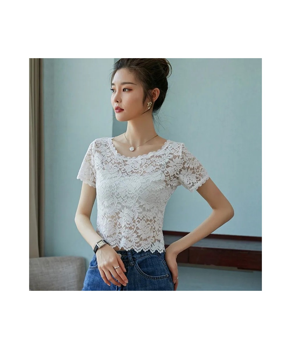 Lace Shirt Women's Short Sleeved Tshirt Slim Top Thin Summer Sexy Korean T Shirt Vintage Crop Top Wholesale $19.67 - Tops & Tees