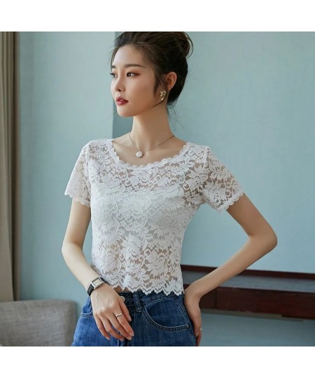 Lace Shirt Women's Short Sleeved Tshirt Slim Top Thin Summer Sexy Korean T Shirt Vintage Crop Top Wholesale $19.67 - Tops & Tees