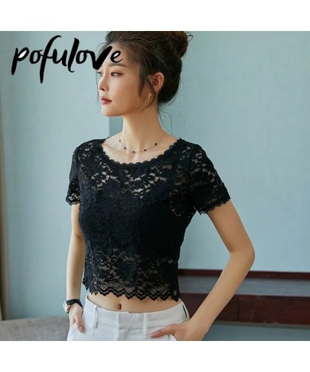 Lace Shirt Women's Short Sleeved Tshirt Slim Top Thin Summer Sexy Korean T Shirt Vintage Crop Top Wholesale $19.67 - Tops & Tees