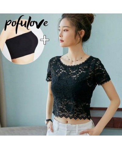 Lace Shirt Women's Short Sleeved Tshirt Slim Top Thin Summer Sexy Korean T Shirt Vintage Crop Top Wholesale $19.67 - Tops & Tees