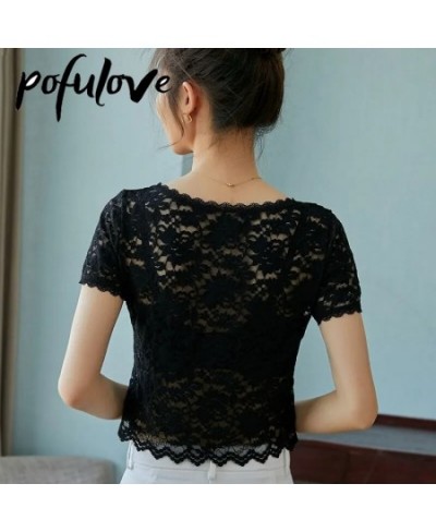 Lace Shirt Women's Short Sleeved Tshirt Slim Top Thin Summer Sexy Korean T Shirt Vintage Crop Top Wholesale $19.67 - Tops & Tees