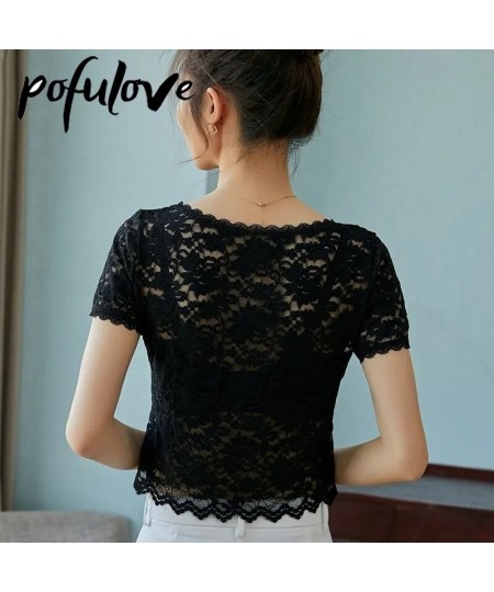 Lace Shirt Women's Short Sleeved Tshirt Slim Top Thin Summer Sexy Korean T Shirt Vintage Crop Top Wholesale $19.67 - Tops & Tees