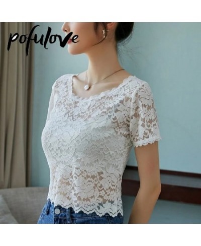 Lace Shirt Women's Short Sleeved Tshirt Slim Top Thin Summer Sexy Korean T Shirt Vintage Crop Top Wholesale $19.67 - Tops & Tees