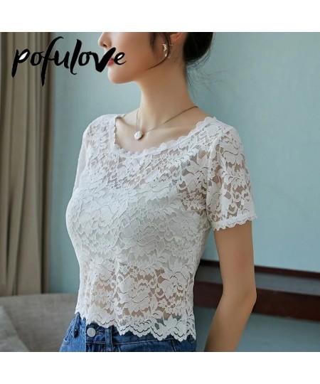 Lace Shirt Women's Short Sleeved Tshirt Slim Top Thin Summer Sexy Korean T Shirt Vintage Crop Top Wholesale $19.67 - Tops & Tees