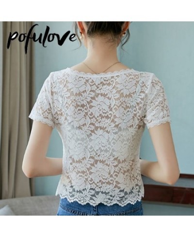 Lace Shirt Women's Short Sleeved Tshirt Slim Top Thin Summer Sexy Korean T Shirt Vintage Crop Top Wholesale $19.67 - Tops & Tees