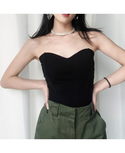 Black white tube tops strapless top strapless shirt vintage sleeveless off the shoulder crop top women tube shirt $33.47 - Un...