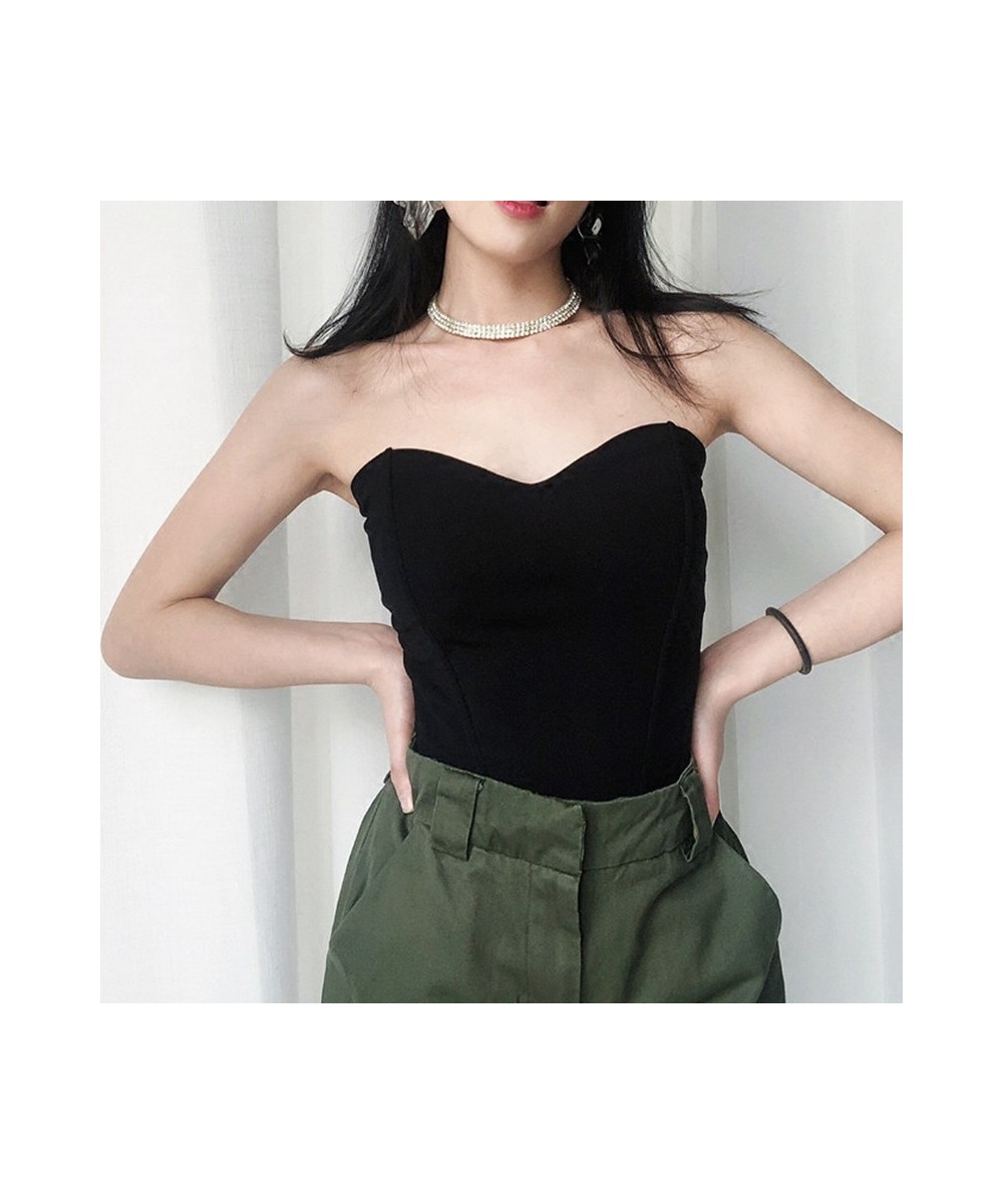 Black white tube tops strapless top strapless shirt vintage sleeveless off the shoulder crop top women tube shirt $33.47 - Un...