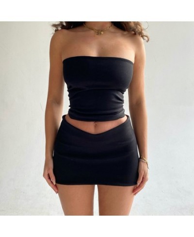 European And American Style Women'S New Summer Fashion Sexy Casual Word Bandeau Topsuit Short Solid Color Cover Hip Skirt Set...