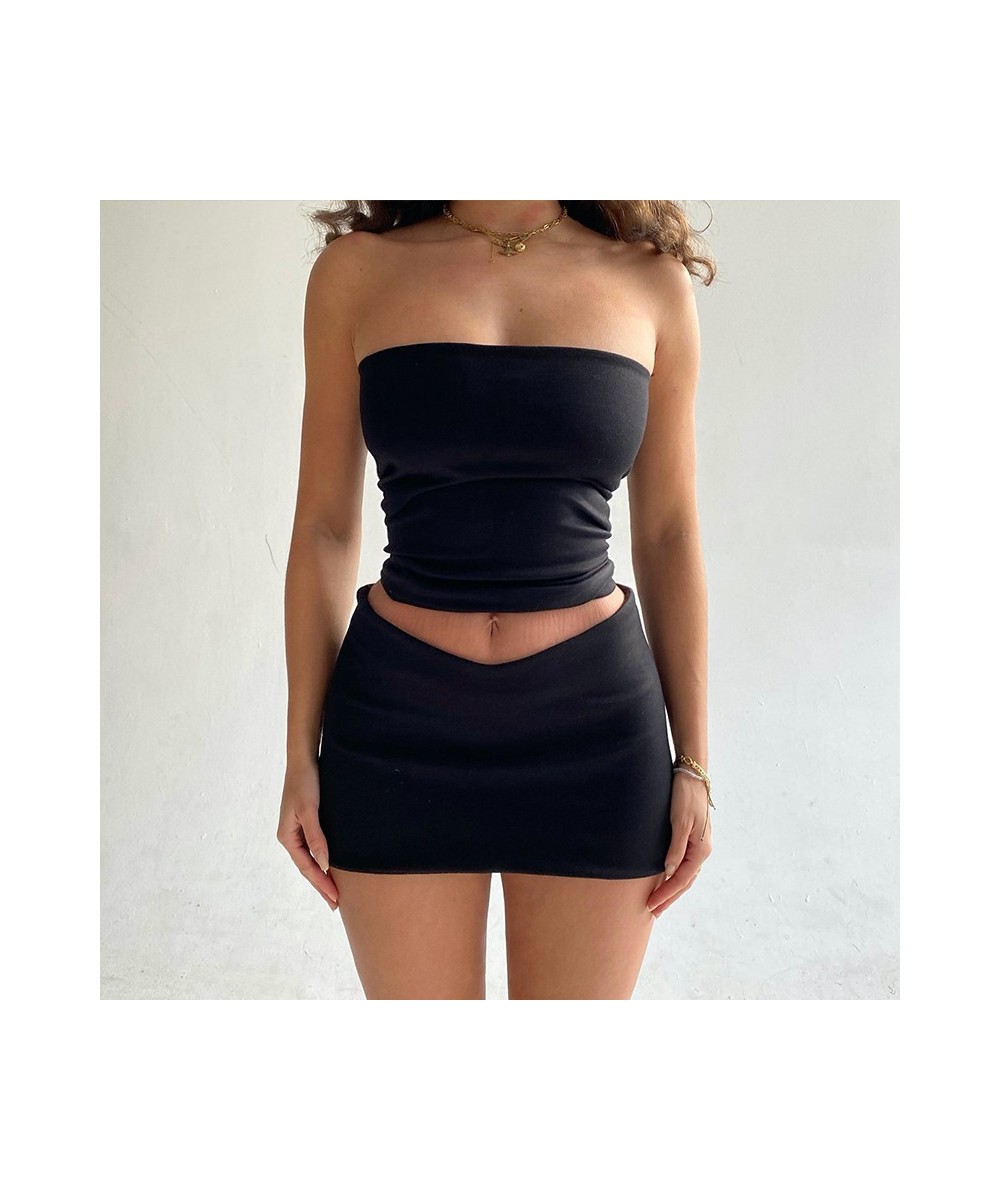 European And American Style Women'S New Summer Fashion Sexy Casual Word Bandeau Topsuit Short Solid Color Cover Hip Skirt Set...