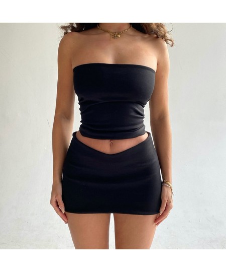 European And American Style Women'S New Summer Fashion Sexy Casual Word Bandeau Topsuit Short Solid Color Cover Hip Skirt Set...