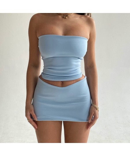 European And American Style Women'S New Summer Fashion Sexy Casual Word Bandeau Topsuit Short Solid Color Cover Hip Skirt Set...