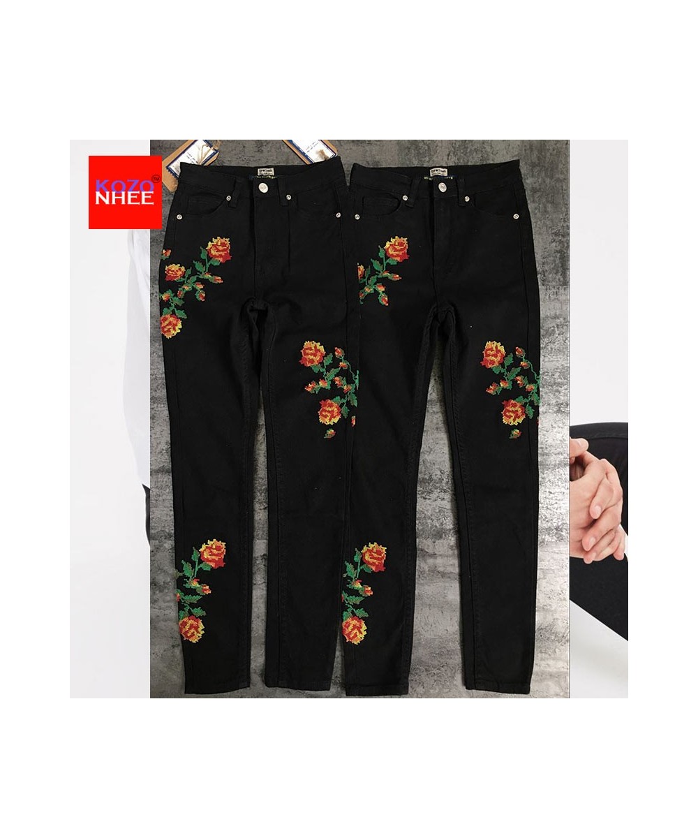 Women Elasticity Mosaic Embroidery Jeans With High Waist Plus Size Vintage Female 2023 Ladies Black Stretch Denim Pants Penci...