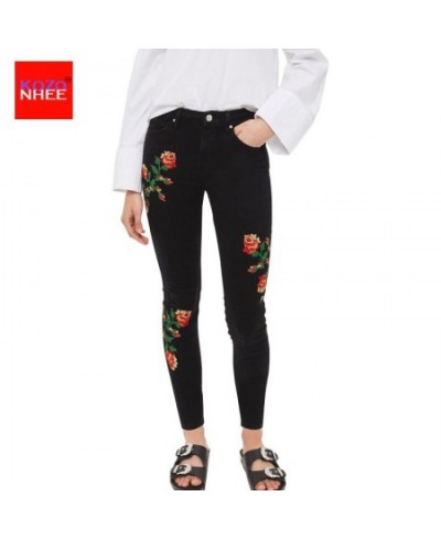 Women Elasticity Mosaic Embroidery Jeans With High Waist Plus Size Vintage Female 2023 Ladies Black Stretch Denim Pants Penci...