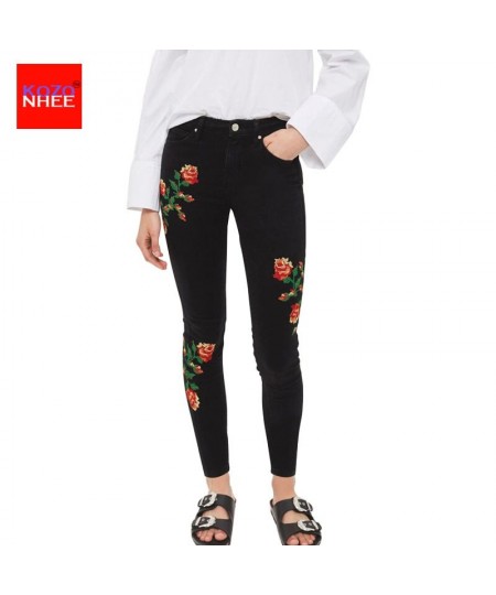 Women Elasticity Mosaic Embroidery Jeans With High Waist Plus Size Vintage Female 2023 Ladies Black Stretch Denim Pants Penci...