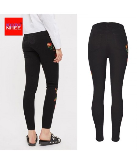 Women Elasticity Mosaic Embroidery Jeans With High Waist Plus Size Vintage Female 2023 Ladies Black Stretch Denim Pants Penci...