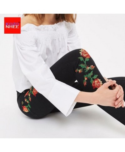 Women Elasticity Mosaic Embroidery Jeans With High Waist Plus Size Vintage Female 2023 Ladies Black Stretch Denim Pants Penci...